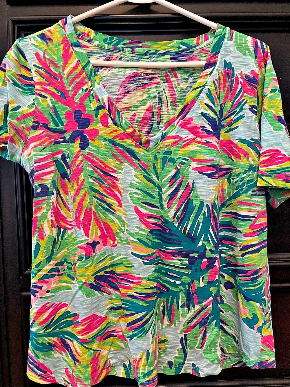 Lilly Pulitzer Floral Short Sleeve Top in Green & Pink